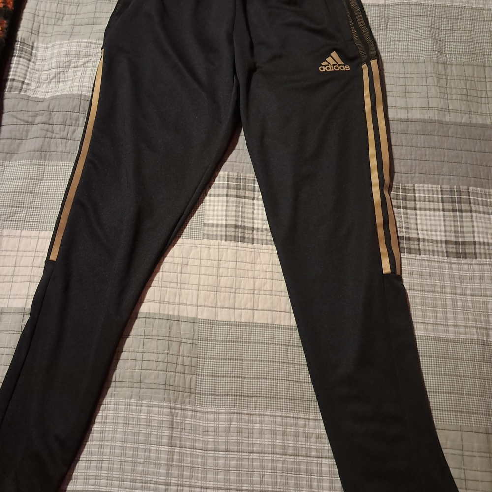 Adidas Tiro Black Track Pants with Gold Stripes